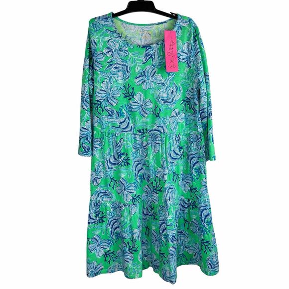 Lilly Pulitzer Other - NWT Lilly Pulitzer Mini Geanna Swing Dress Green Floral XL 12 - 14 Kids Cotton